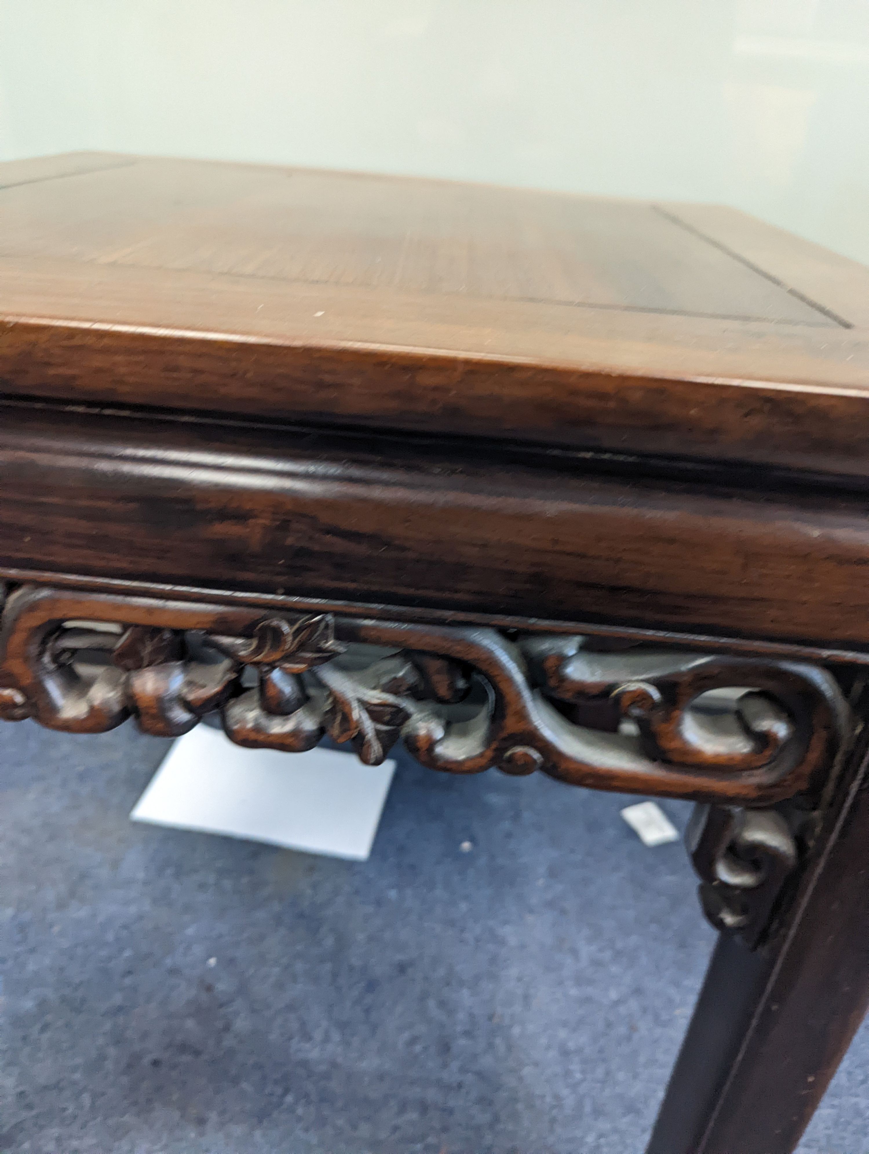 A pair of Chinese hardwood square top tables, 48cm, height 51cm